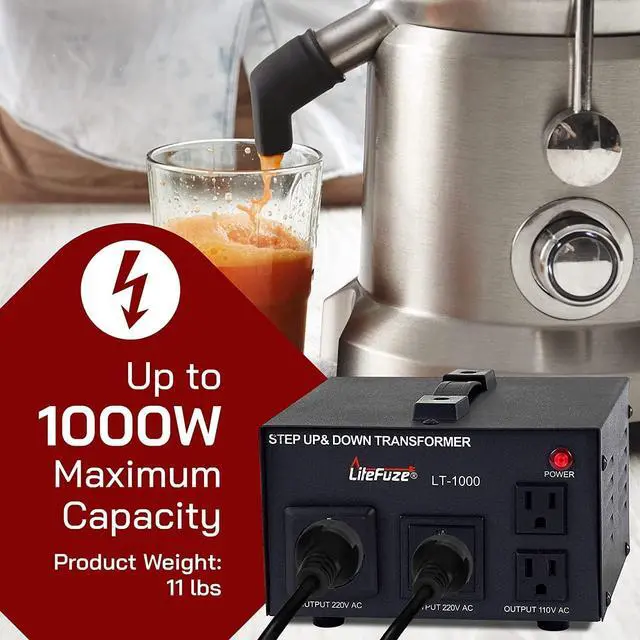 Alt view image 5 of 6 - LT Series 1000 Watt Voltage Converter Transformer Step Up/Down - 110v to 220v / 220v to 110v Power Converter - Fully Grounded Cord - Universal Socket, CE Certified