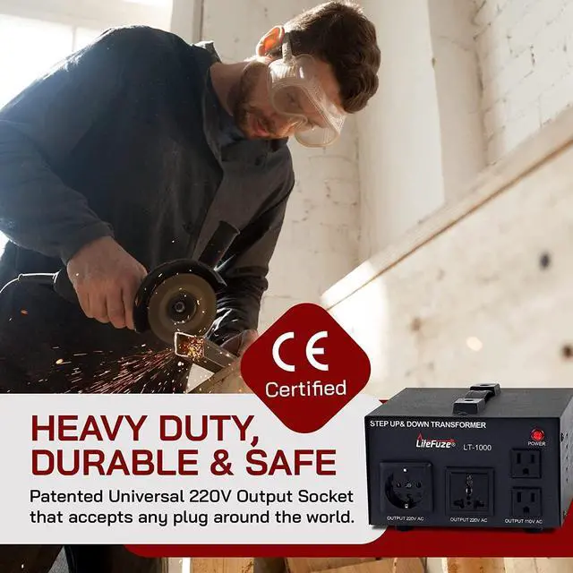 Alt view image 6 of 6 - LT Series 1000 Watt Voltage Converter Transformer Step Up/Down - 110v to 220v / 220v to 110v Power Converter - Fully Grounded Cord - Universal Socket, CE Certified