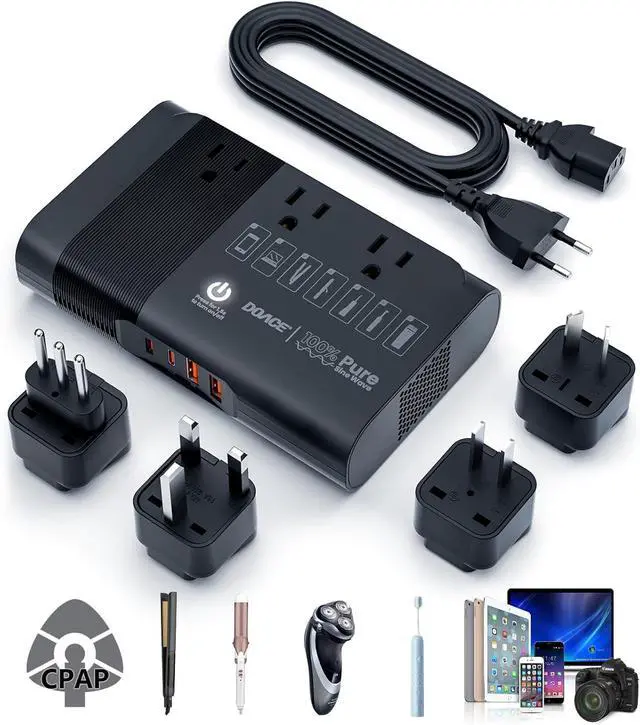 Main image of 500W Pure Sine Wave Voltage Converter Us to Europe, 220V to 110V Converter and 50Hz to 60Hz Transformer for European Travel, Power Converter Adapter Combo for CPAP Hair Straightener Laptop Phone