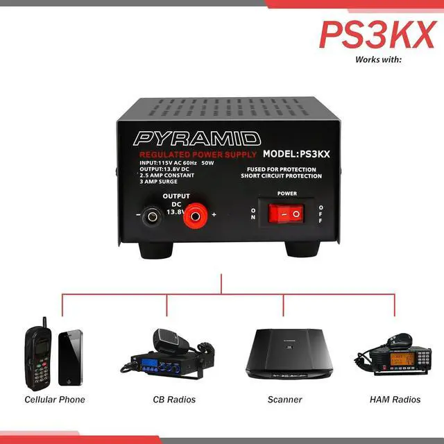 Alt view image 4 of 6 - Pyramid Universal Compact Bench Power Supply - 2.5 Amp Linear Regulated Home Lab Benchtop AC-to-DC 12V Converter w/ 13.8 Volt DC 115V AC 50 Watt Power Input, Screw Type Terminals, Cooling Fan PS3KX
