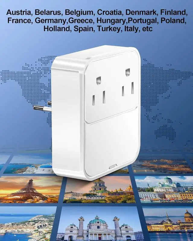 Alt view image 7 of 7 - VHBW European Travel Plug Adapter, USB C Charger 30W PD Fast Charger with 2 AC Outlets Extender, 2 USB-C, 2 UBS-A International Power Adapter for US to Europe Germany Spain Italy France Travel Adapter