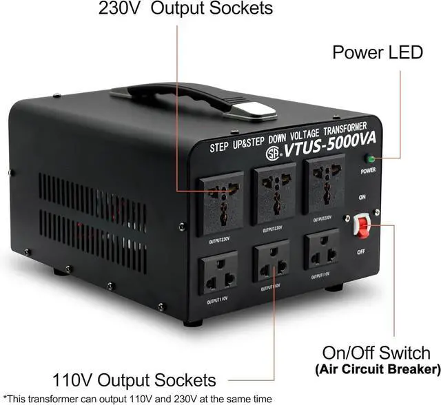 Alt view image 4 of 7 - 5000 Watt Voltage Converter Transformer - Heavy Duty Step Up/Down Convert from 110-120 Volt to 220-240 Volt and from 220-240 Volt to 110-120 Volt - Circuit Breaker Protection
