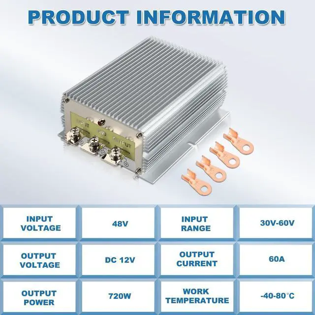 Alt view image 3 of 7 - Converter Voltage Reducer 60A 720W 12V Golf Cart 48V 36V to 12V Converter Voltage Regulator Golf Cart Voltage Converter Truck Power Transformer Waterproof
