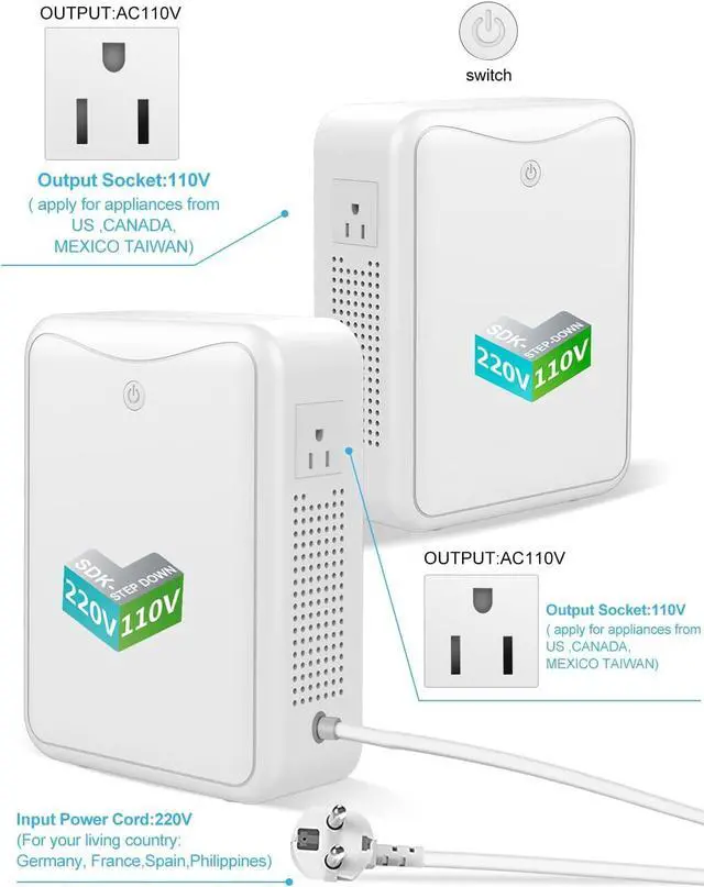 Alt view image 2 of 7 - Step Down Transformer 220v to 110v Voltage Converter 2000w, No Noise, Suit for Juicer, Chocolate Machine and Other AppliancesUsing US and Japan Appliance in Asia or Europe