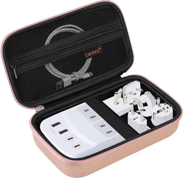 Main image of Canboc Travel Carrying Case for Ceptics Universal Travel Adapter Kit, World Travel Adapter Kit Storage Organizer, Zipper Mesh Bag fit USB Cable, Rose Gold (Case Only)