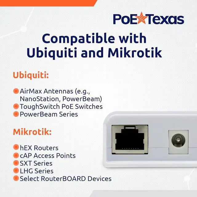 Alt view image 4 of 6 - PoE Texas 48v to 24v PoE Converter - Inline PoE Splitter with 24 Volt 25 Watt PoE or DC - Converts IEEE 802.3at PoE+ to 24V Passive PoE or 24V DC Output with Gigabit Data for Ubiquiti and Mikrotik