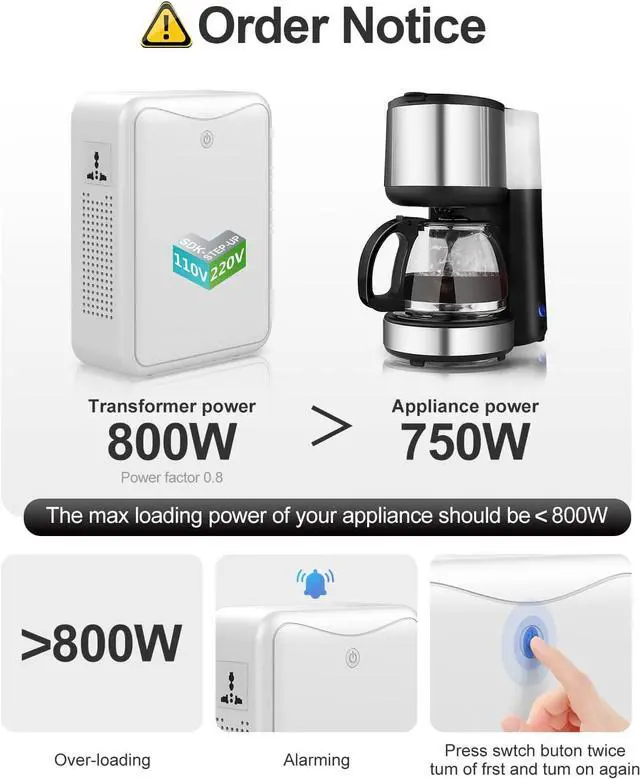 Alt view image 6 of 7 - 120v to 240v Step Up Transformer 1000W Power Voltage Converters, No Noise, Suit for Coffee Machines, Rice Cookers and Other Kitchen Appliances using 220V Asia Euro Appliance in US