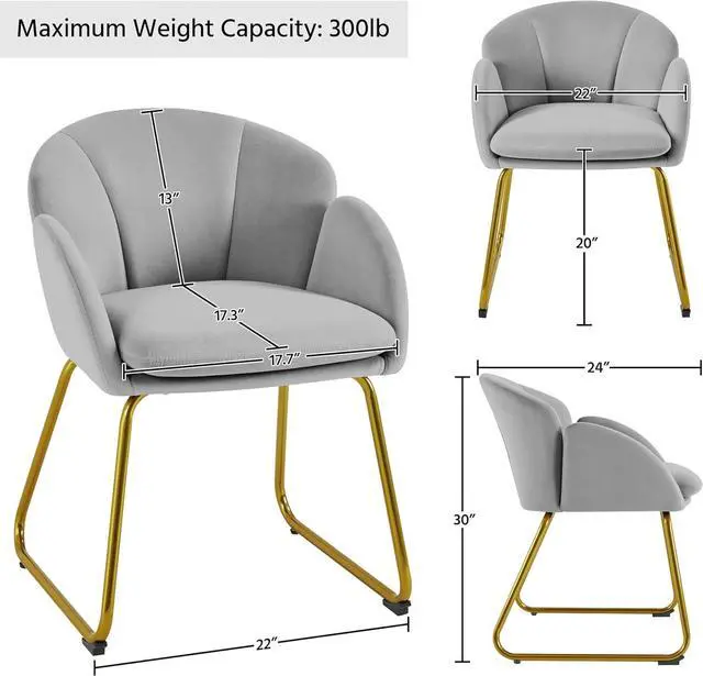 Alt view image 3 of 7 - Yaheetech Flower Shape Velvet Vanity Chair, Modern Side Chair Armchair with Golden Metal Legs for Living Room/Dressing Room/Bedroom/Home Office/Kitchen, Gray