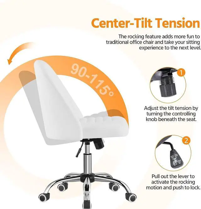 Alt view image 6 of 7 - Yaheetech PU Leather Armless Office Chair, Mid Back Desk Chair, Computer Task Chair, Modern Vanity Chair with Rolling Wheels, Metal Base White
