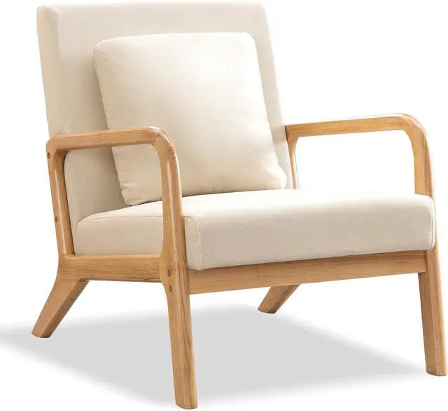 Main image of ELUCHANG Mid-Century Modern Chair,Accent Chair with Lumbar Pillow,Upholstered Armchair,Linen Fabric Comfy Reading Chair, Lounge Side Chair for Living Room Bedroom Apartment,Easy Assembly
