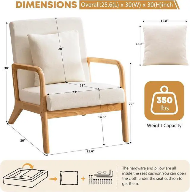 Alt view image 3 of 7 - ELUCHANG Mid-Century Modern Chair,Accent Chair with Lumbar Pillow,Upholstered Armchair,Linen Fabric Comfy Reading Chair, Lounge Side Chair for Living Room Bedroom Apartment,Easy Assembly