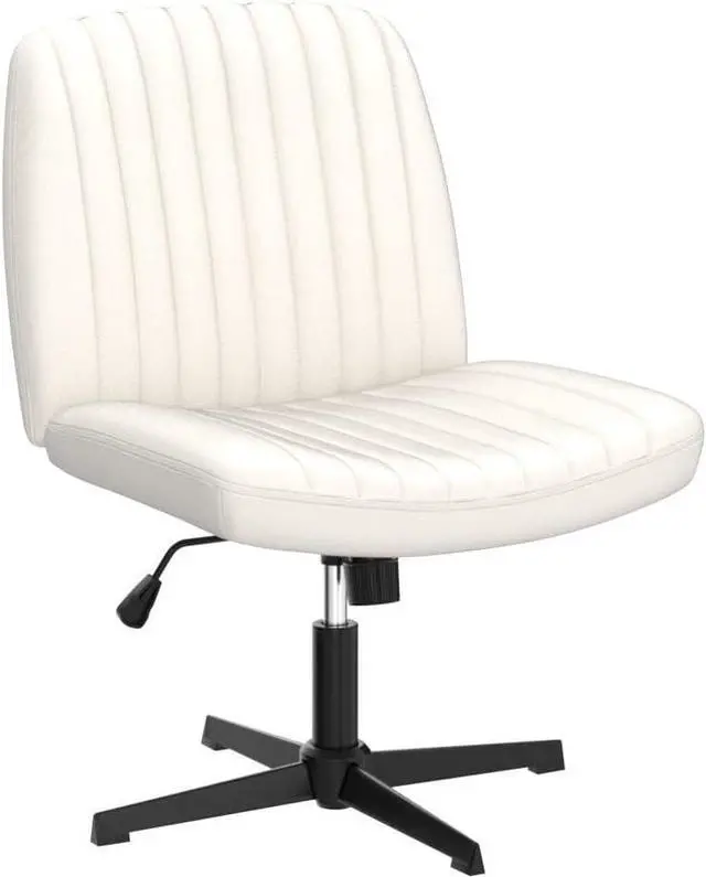 Alt view image 5 of 7 - DUMOS Cross Legged Office Chair, Armless Wide Home Office Desk Seat No Wheels, Modern Swivel Adjustable Fabric Vanity Seating for Bedroom
