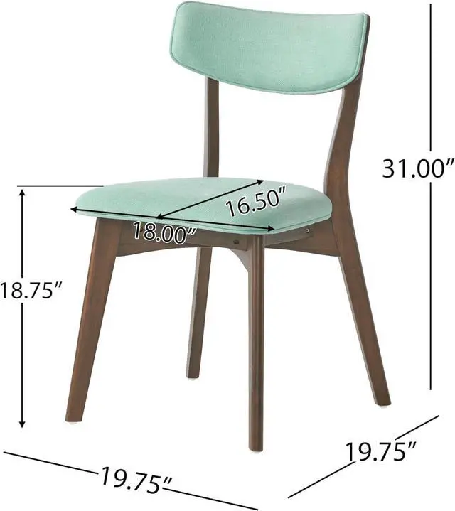 Alt view image 3 of 7 - Christopher Knight Home Abrielle Mid-Century Modern Fabric Dining Chairs with Natural Walnut Finished Rubberwood Frame, 2-Pcs Set, Mint / Natural Walnut