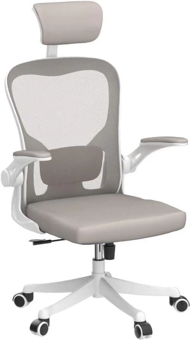 Alt view image 4 of 7 - Monhey Office Chair Ergonomic Desk Chair with Lumbar Support&Headrest&Flip-up Arms Height Adjustable Rocking Swivel Computer Chair Multi-Angle from 90° to 125° with 350LBS Capacity (02White+Khaki)