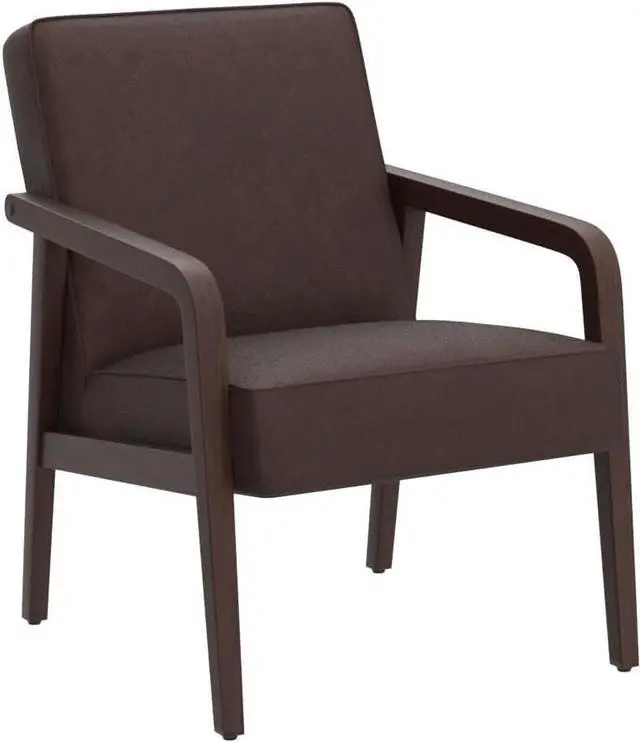 Alt view image 4 of 7 - Yaheetech PU Leather Accent Chair, Mid-Century Modern Barrel Chair with Wooden Frame and Soft Thick Padded for Living Room Bedroom Home Office, 2 PCS, Dark Brown