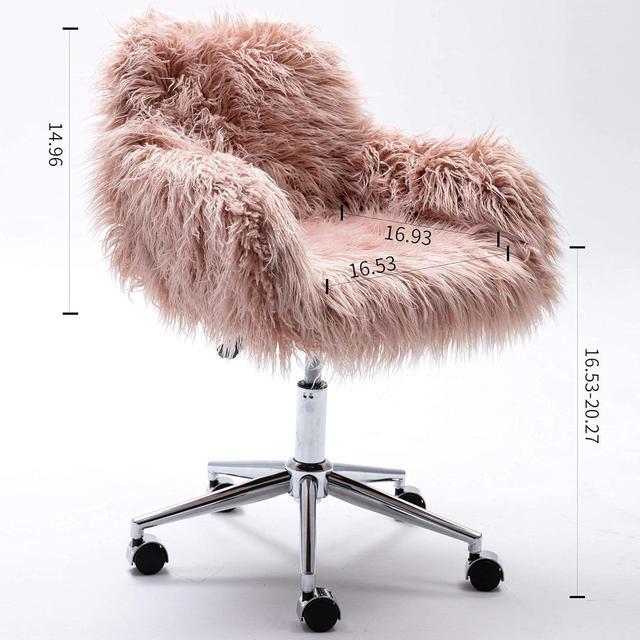 Alt view image 2 of 7 - HomVent Fluffy Desk Chair Pink Faux Fur Vanity Chair Adjustable Swivel Computer Chair on Wheels Height Adjustable Cute Desk Chair for Makeup Room Teen Girls Bedroom Home Office (Pink)