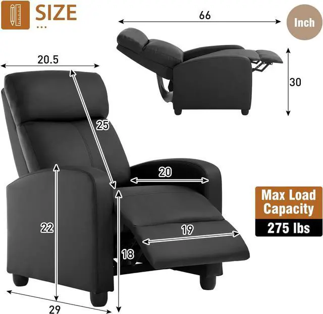 Alt view image 3 of 7 - FDW Recliner Chair Push Back Sofa Home Theater Seating with Lumbar Support and Leather Padded Seat Backrest for Living Room