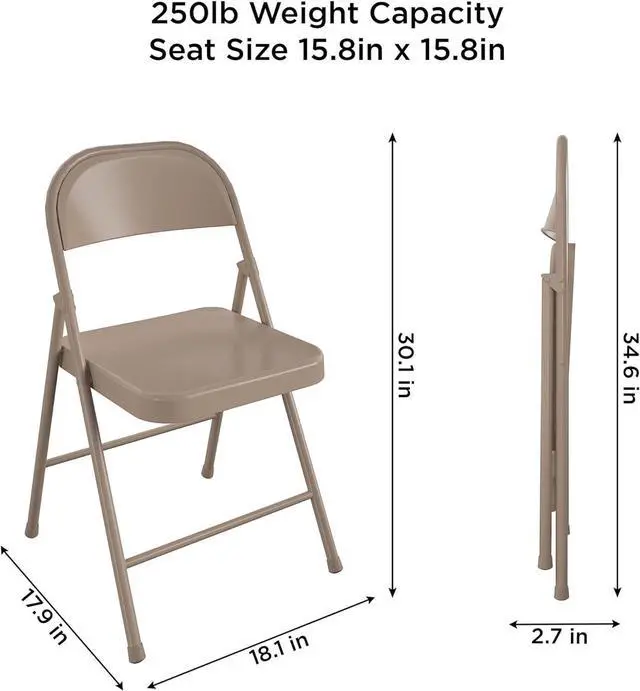 Alt view image 3 of 7 - Cosco SmartFold All-Steel Folding Chair, 4-Pack, Antique Linen