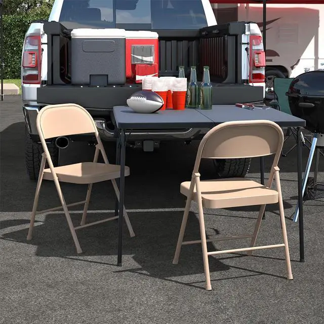 Alt view image 2 of 7 - Cosco SmartFold All-Steel Folding Chair, 4-Pack, Antique Linen