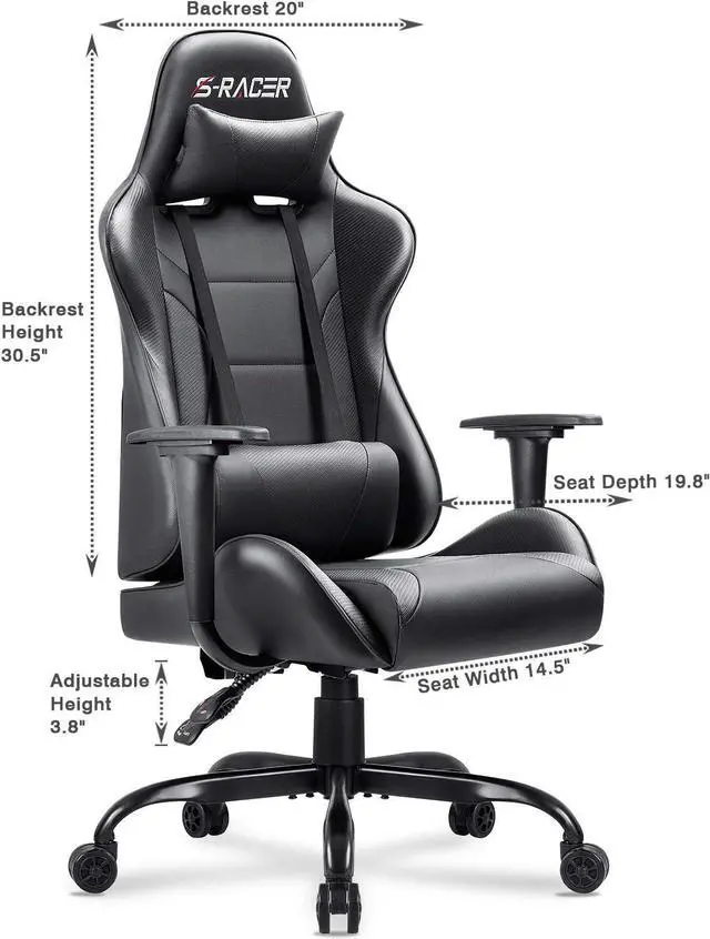 Alt view image 3 of 7 - Gaming Chair Computer Office High Back Leather Gamer Desk Chair Ergonomic Adjustable Swivel Racing Chair with Headrest and Lumbar Support (Black)