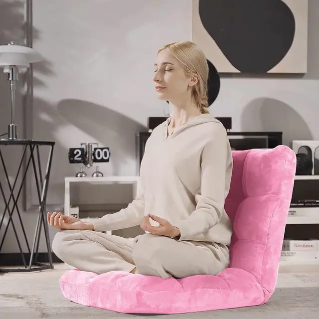 Alt view image 2 of 7 - Giantex Floor Chair with Back Support, Folding Sofa Chair with 14 Adjustable Position, Padded Sleeper Bed, Couch Recliner, Floor Gaming Chair, Meditation Chair, Gaming Floor Chairs for Adults(Pink)