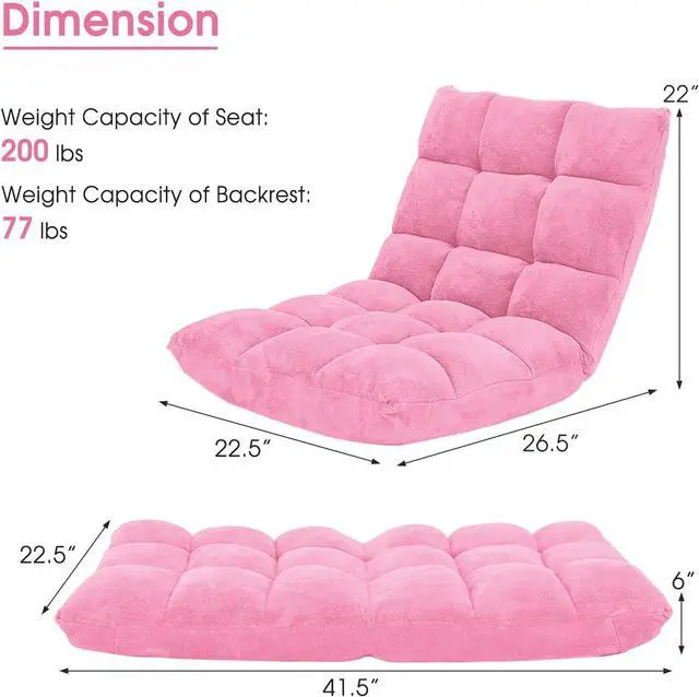 Alt view image 3 of 7 - Giantex Floor Chair with Back Support, Folding Sofa Chair with 14 Adjustable Position, Padded Sleeper Bed, Couch Recliner, Floor Gaming Chair, Meditation Chair, Gaming Floor Chairs for Adults(Pink)