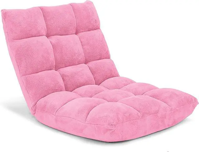 Alt view image 4 of 7 - Giantex Floor Chair with Back Support, Folding Sofa Chair with 14 Adjustable Position, Padded Sleeper Bed, Couch Recliner, Floor Gaming Chair, Meditation Chair, Gaming Floor Chairs for Adults(Pink)