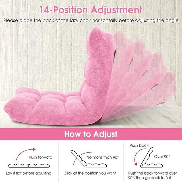 Alt view image 5 of 7 - Giantex Floor Chair with Back Support, Folding Sofa Chair with 14 Adjustable Position, Padded Sleeper Bed, Couch Recliner, Floor Gaming Chair, Meditation Chair, Gaming Floor Chairs for Adults(Pink)