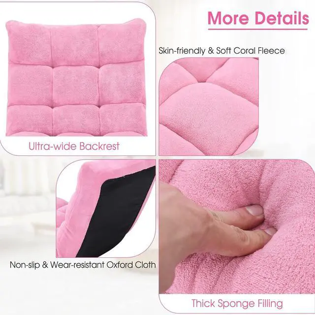 Alt view image 7 of 7 - Giantex Floor Chair with Back Support, Folding Sofa Chair with 14 Adjustable Position, Padded Sleeper Bed, Couch Recliner, Floor Gaming Chair, Meditation Chair, Gaming Floor Chairs for Adults(Pink)