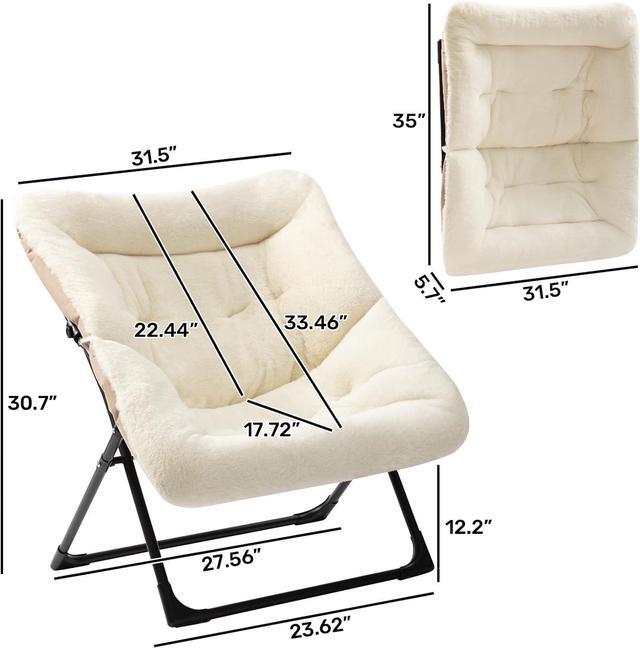 Alt view image 3 of 7 - HollyHOME X-Large Saucer Chair, Comfy Oversized Folding Chair, Faux-Fur Reading Chair for Teens, Adults, Foldable Accent Lazy Chair, Metal Frame Lounge Chair for Living Room, Bedroom, Dorm, Beige