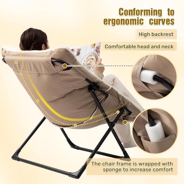 Alt view image 6 of 7 - HollyHOME X-Large Saucer Chair, Comfy Oversized Folding Chair, Faux-Fur Reading Chair for Teens, Adults, Foldable Accent Lazy Chair, Metal Frame Lounge Chair for Living Room, Bedroom, Dorm, Beige