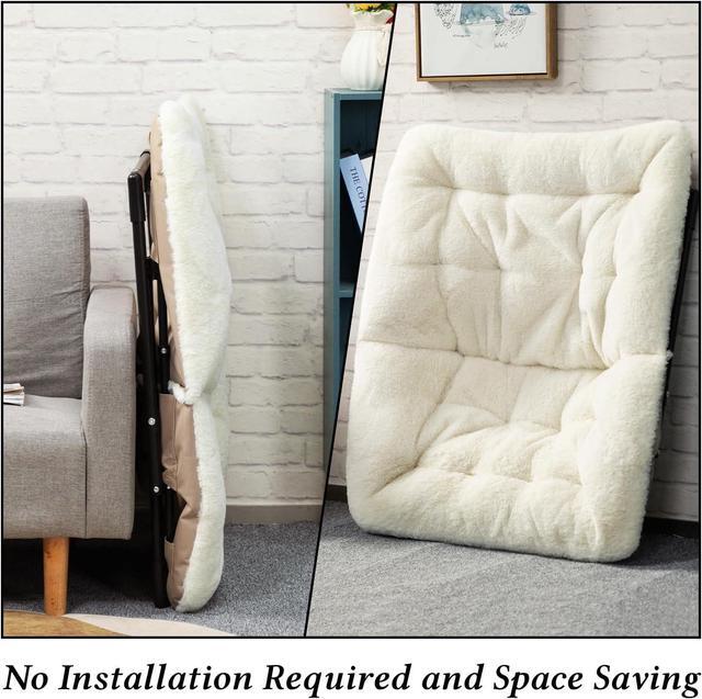 Alt view image 7 of 7 - HollyHOME X-Large Saucer Chair, Comfy Oversized Folding Chair, Faux-Fur Reading Chair for Teens, Adults, Foldable Accent Lazy Chair, Metal Frame Lounge Chair for Living Room, Bedroom, Dorm, Beige