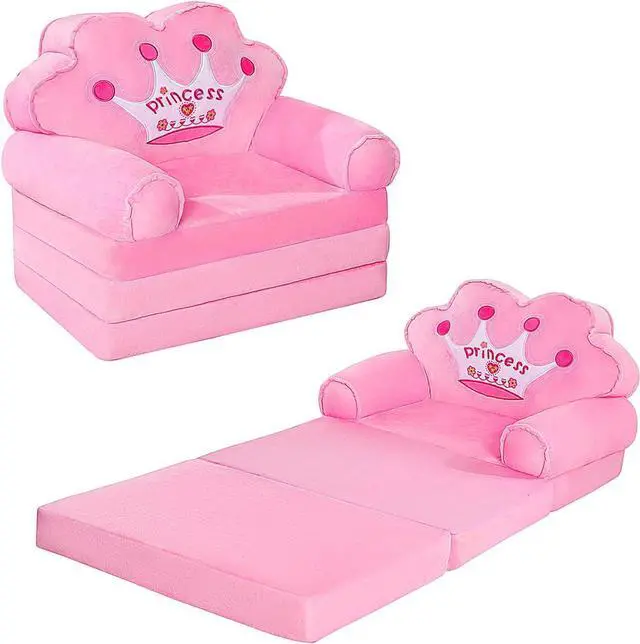 Main image of MOONBEEKI Kids Couch Fold Out, Foldable Princess Chair for Toddlers 1-3, Sofa Bed for Kids Folding Toddler Bed Lounger Chair for Bedroom Pink