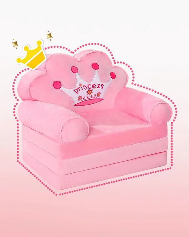 Alt view image 6 of 7 - MOONBEEKI Kids Couch Fold Out, Foldable Princess Chair for Toddlers 1-3, Sofa Bed for Kids Folding Toddler Bed Lounger Chair for Bedroom Pink