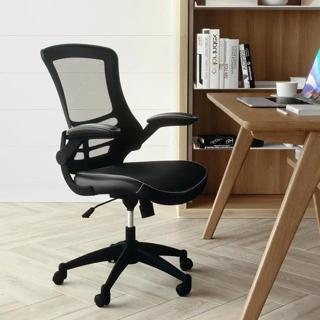 Alt view image 2 of 7 - Flash Furniture Kelista Mid-Back Swivel Office Chair with Adjustable Seat Height, Ergonomic Mesh Desk Chair with LeatherSoft Seat, Black