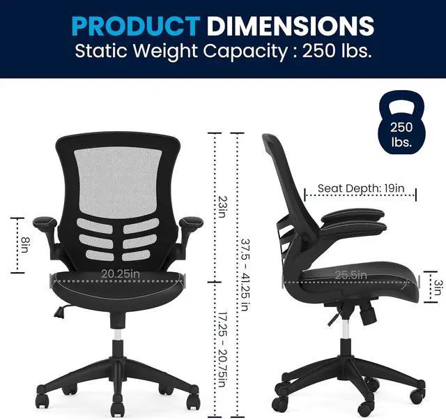 Alt view image 3 of 7 - Flash Furniture Kelista Mid-Back Swivel Office Chair with Adjustable Seat Height, Ergonomic Mesh Desk Chair with LeatherSoft Seat, Black