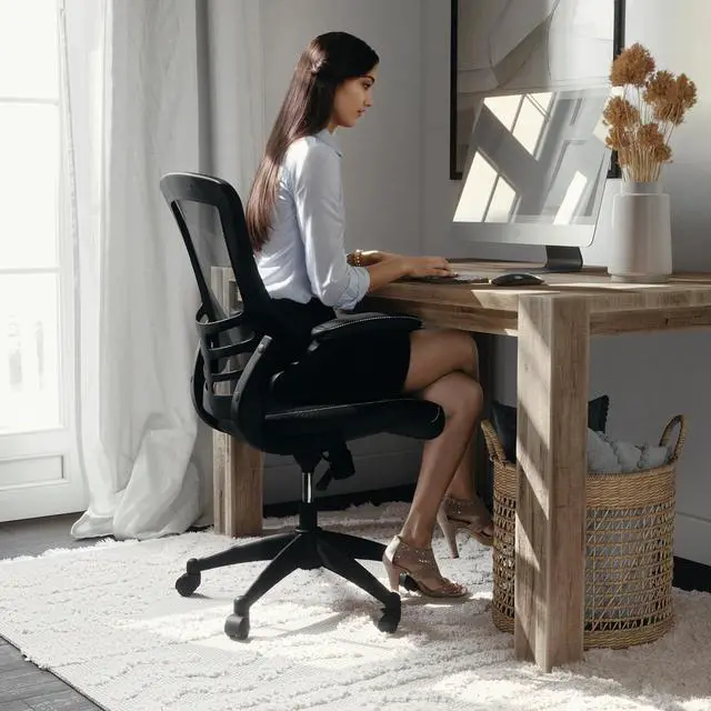 Alt view image 7 of 7 - Flash Furniture Kelista Mid-Back Swivel Office Chair with Adjustable Seat Height, Ergonomic Mesh Desk Chair with LeatherSoft Seat, Black