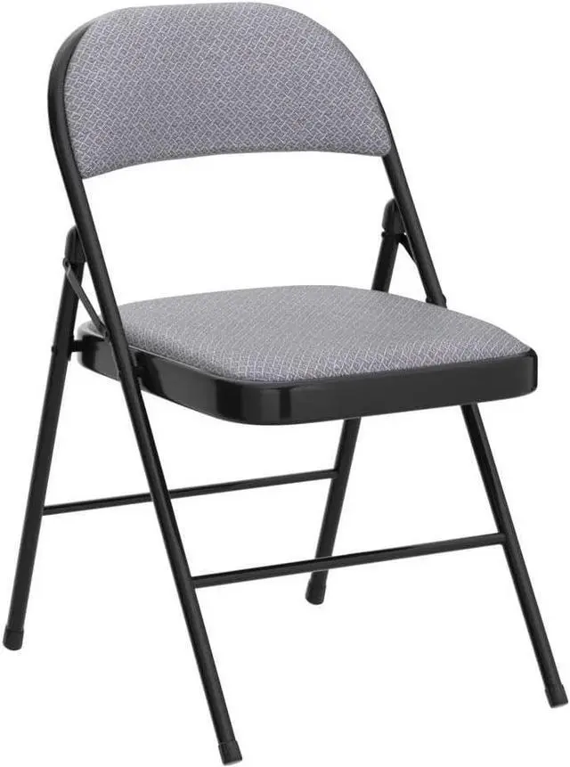 Alt view image 5 of 7 - GOFLAME 4 Pack Folding Chairs, Fabric Dining Chair Set with Padded Seat & Metal Frame, Indoor Outdoor Upholstered Commercial Seat for Home Office Events Wedding Party, Grey & Black