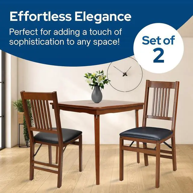 Alt view image 5 of 7 - MECO Stakmore True Mission Wooden Folding Chairs with Padded Seats, Set of 2 - No Assembly Foldable Dining Chairs, Steel Folding Mechanism, Upholstered Cushion, Space-Saving, Fruitwood Frame