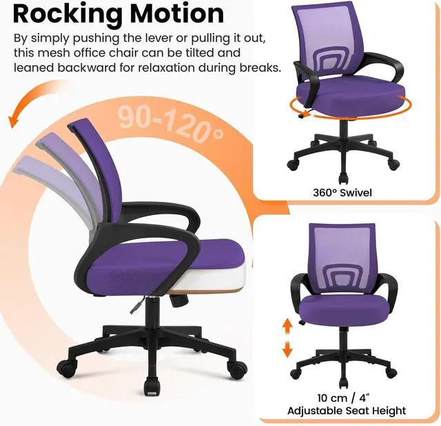 Alt view image 5 of 7 - Yaheetech Office Chair Ergonomic Mesh Chair w/Lumbar Support Armrest Wheels Comfortable Racing Seat Adjustable Swivel Rolling Home Executive Mid Back Computer Chair for Adults, Purple