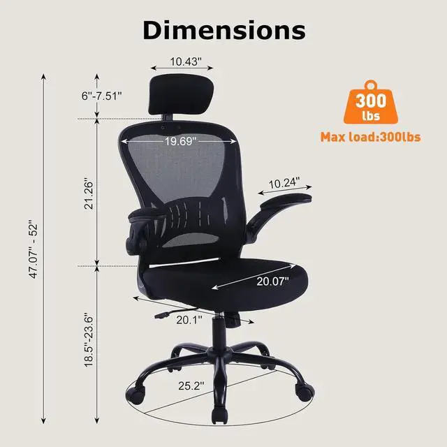 Alt view image 3 of 7 - ralex-chair Ergonomic Office Chair with Adjustable Headrest & Lumbar Support, Desk Chair with Flip-Up Armrests, Comfortable for Home, Office, Conference Room