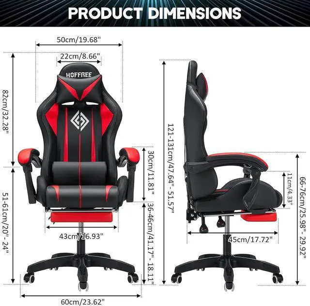 Alt view image 3 of 7 - Gaming Chair Massage with LED RGB Lights and Footrest Ergonomic Computer Gaming Chair with High Back Video Game Chair with Adjustable Lumbar Support Red and Black