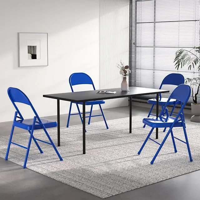 Alt view image 2 of 7 - VECELO Metal Folding Chairs 4 Pack, Double Hinged Steel Frame Easy Foldable&Stackable for Office Kitchen Dinning Wedding Patio and Garden