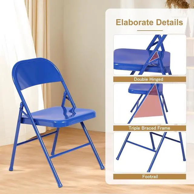 Alt view image 5 of 7 - VECELO Metal Folding Chairs 4 Pack, Double Hinged Steel Frame Easy Foldable&Stackable for Office Kitchen Dinning Wedding Patio and Garden