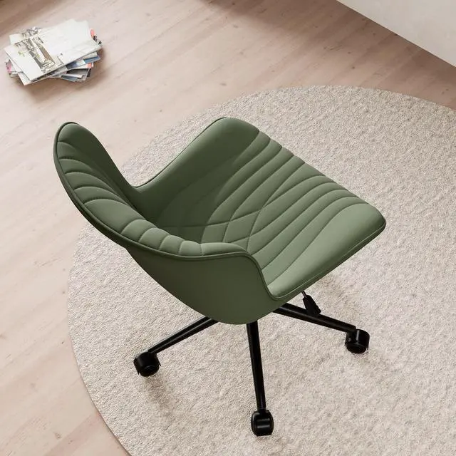 Alt view image 5 of 7 - YOUNIKE Office Chair, Armless Desk Chair Computer Chair with Wheels, Modern Upholstered PU Leather Task Chair, Rolling Adjustable Swivel Home Office Desk Chair, Dark Green