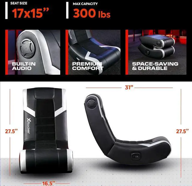 Alt view image 2 of 7 - X Rocker Video Gaming Floor Rocker Chair, Built-in Audio Speakers, Foldable for Bedroom or Game Room, Gifts for Gamers, Boys Girls Teens 5-17