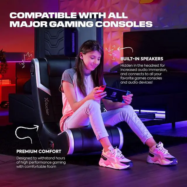 Alt view image 5 of 7 - X Rocker Video Gaming Floor Rocker Chair, Built-in Audio Speakers, Foldable for Bedroom or Game Room, Gifts for Gamers, Boys Girls Teens 5-17
