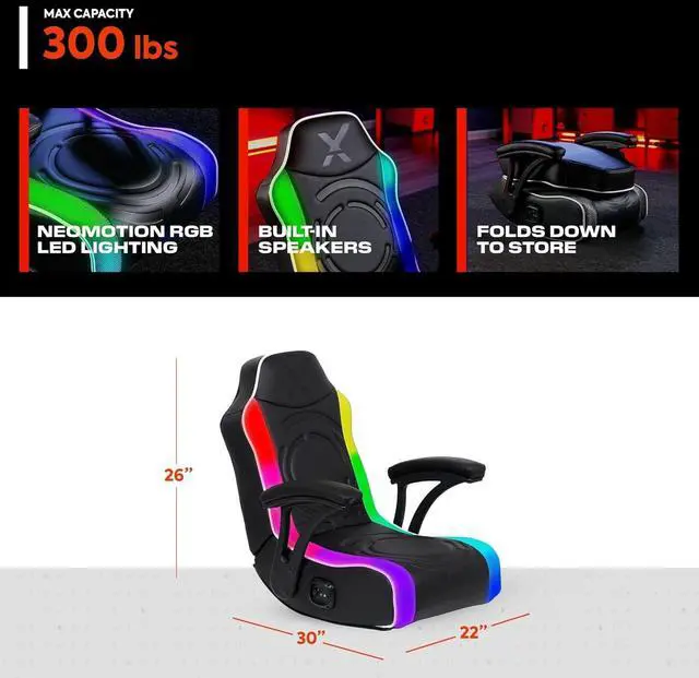 Alt view image 2 of 6 - X Rocker Video Gaming Floor Rocker Chair, Built-in Audio Speakers, Foldable for Bedroom or Game Room, Gifts for Gamers, Boys Girls Teens 5-17