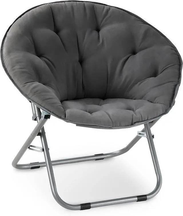 Main image of Oversized Moon Chair with Metal Frame, Comfy Chair for Bedroom, Grey Saucer Chair for Bedroom, Cozy Faux Fur Lounge Chair, Grey