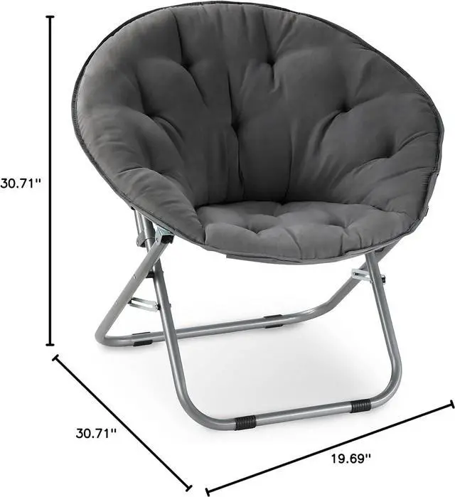 Alt view image 2 of 7 - Oversized Moon Chair with Metal Frame, Comfy Chair for Bedroom, Grey Saucer Chair for Bedroom, Cozy Faux Fur Lounge Chair, Grey